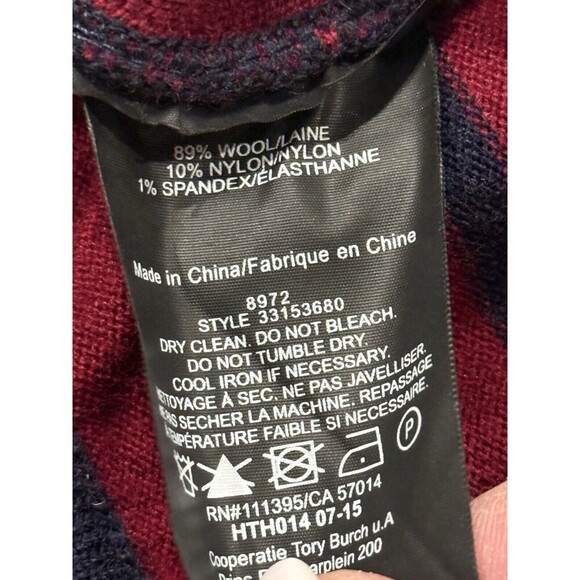 Tory Burch Agate Lion Navy Red Stripe Asymmetrical Wool Blend Sweater Small - Picture 4 of 4